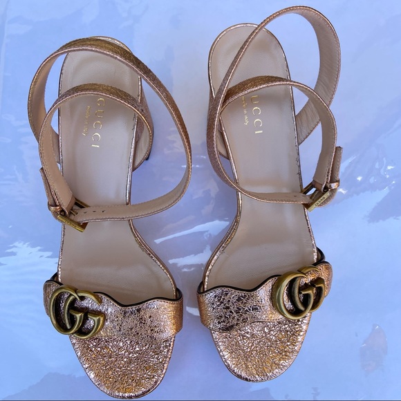 Gucci Marmont Metallic Platform Block Heels - Rose Gold NWOB - Picture 6 of 12